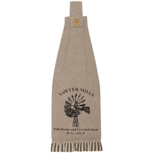 *2/Set Sawyer Mill Charcoal Windmill Button Loop Kitchen Towels