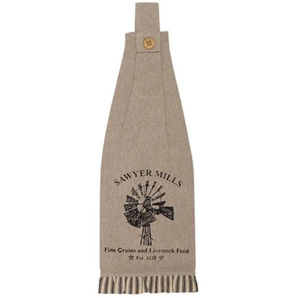 *2/Set Sawyer Mill Charcoal Windmill Button Loop Kitchen Towels