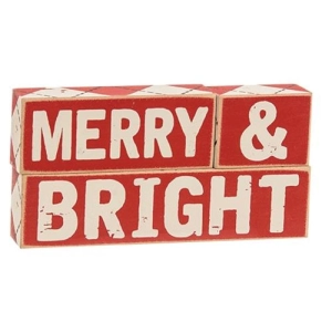 *3/Set Plaid Merry & Bright Wooden Blocks