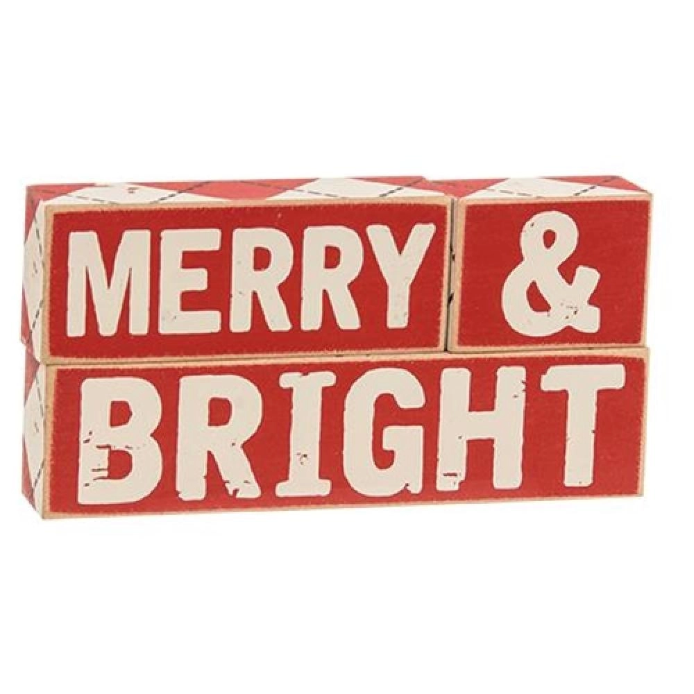*3/Set Plaid Merry & Bright Wooden Blocks