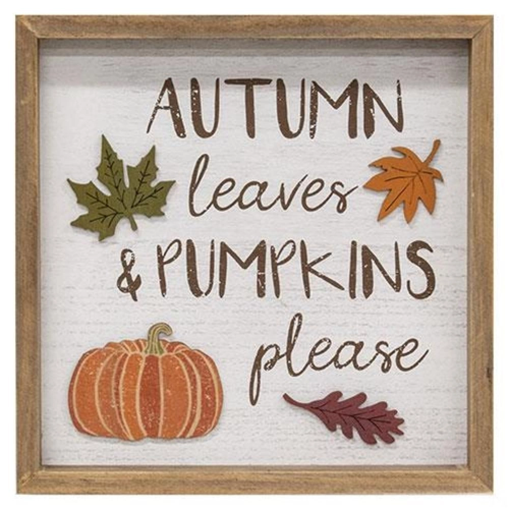 *Autumn Leaves & Pumpkins Please Distressed Wooden Frame