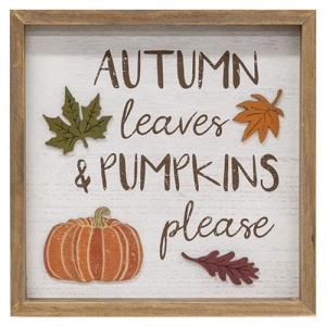 *Autumn Leaves & Pumpkins Please Distressed Wooden Frame