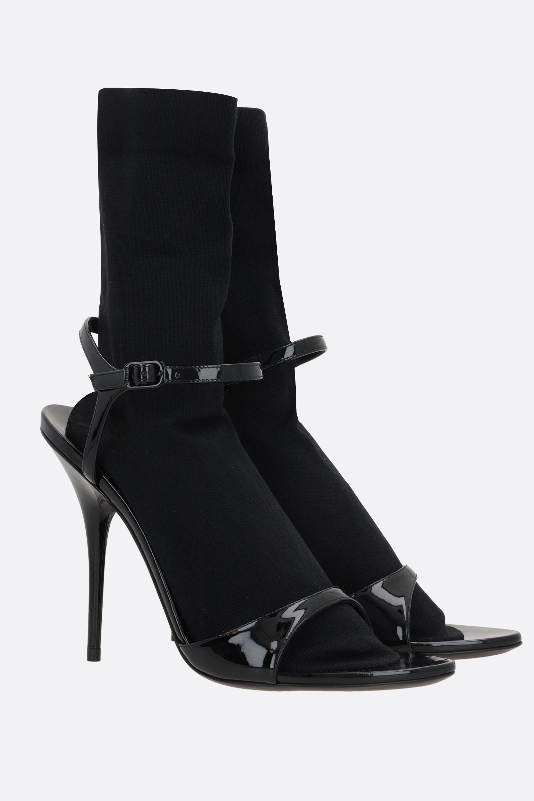 Avenue Sock sandals in patent leather and knit