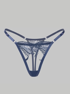 Blue Embroidery Adjustable Thong