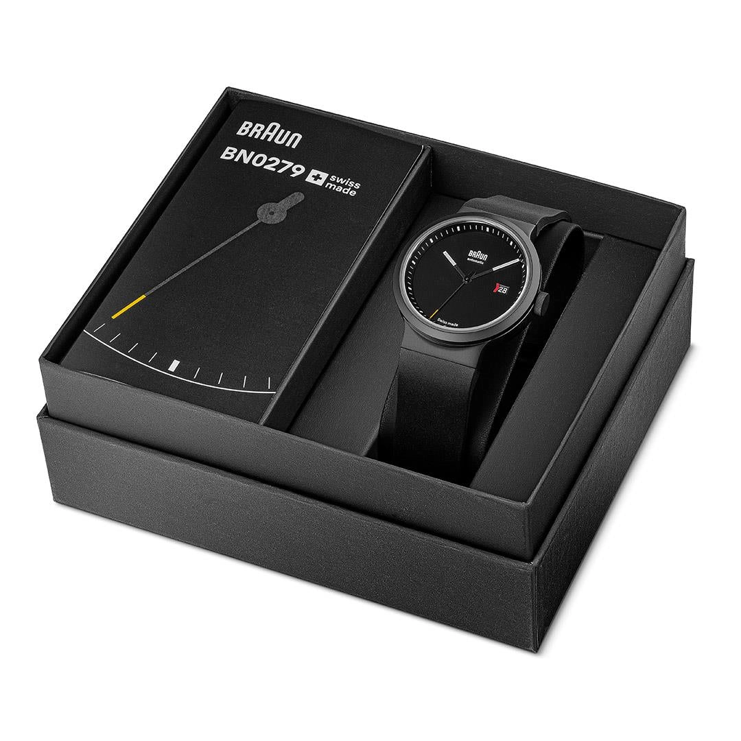 BN0279 Braun Swiss made automatic watch black dial and black rubber strap - limited edition