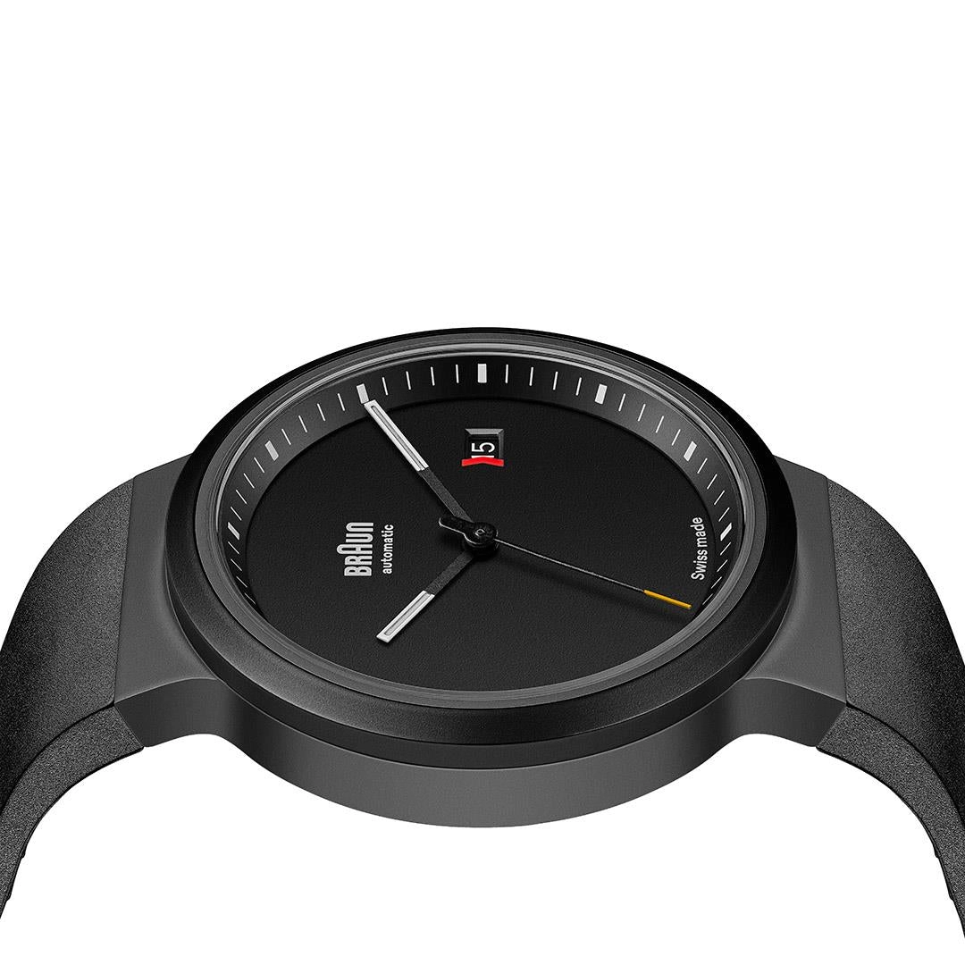 BN0279 Braun Swiss made automatic watch black dial and black rubber strap - limited edition