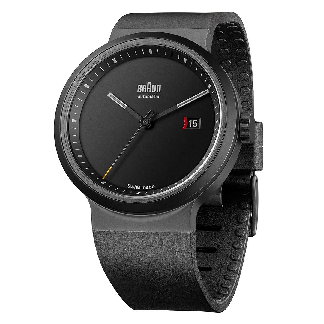 BN0279 Braun Swiss made automatic watch black dial and black rubber strap - limited edition