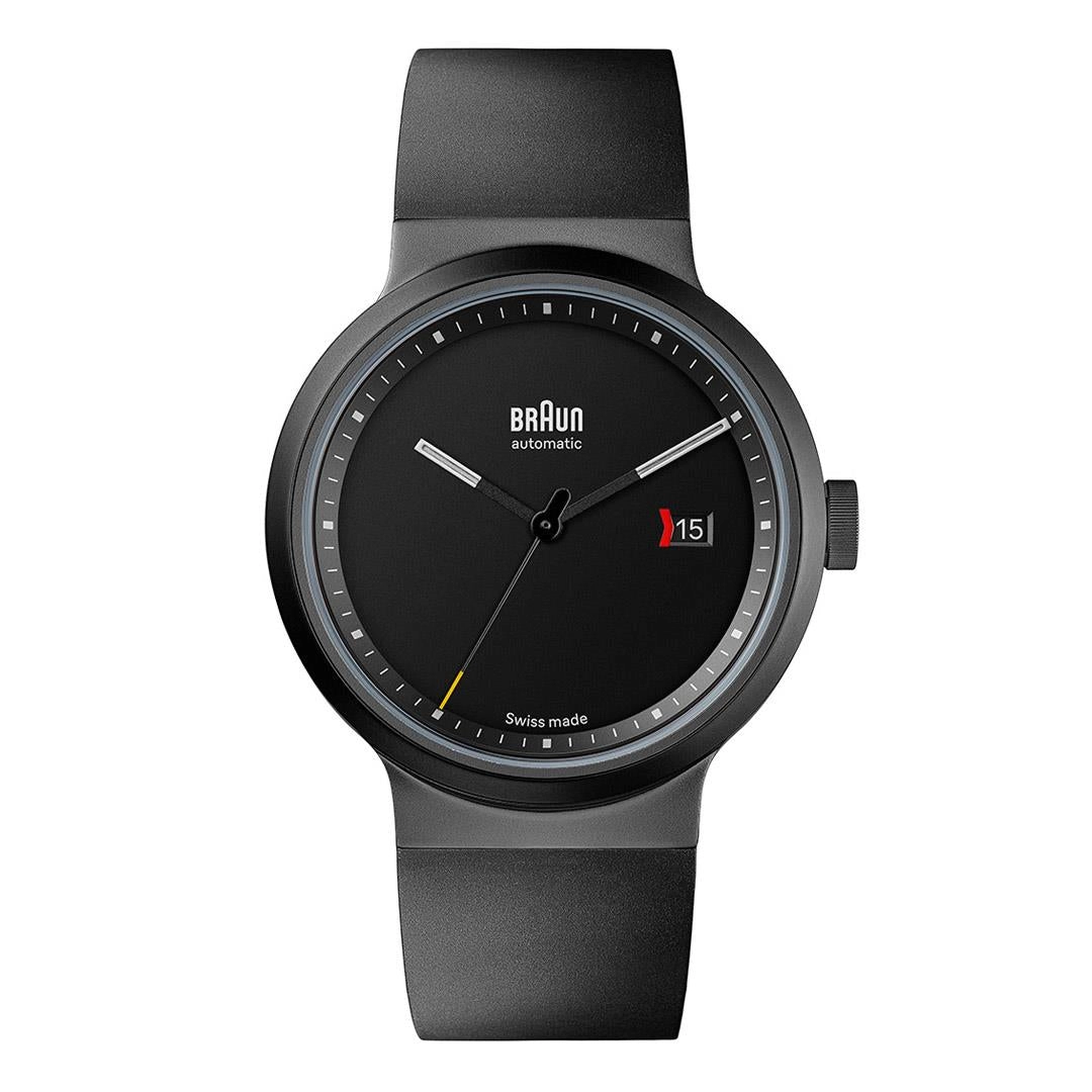 BN0279 Braun Swiss made automatic watch black dial and black rubber strap - limited edition
