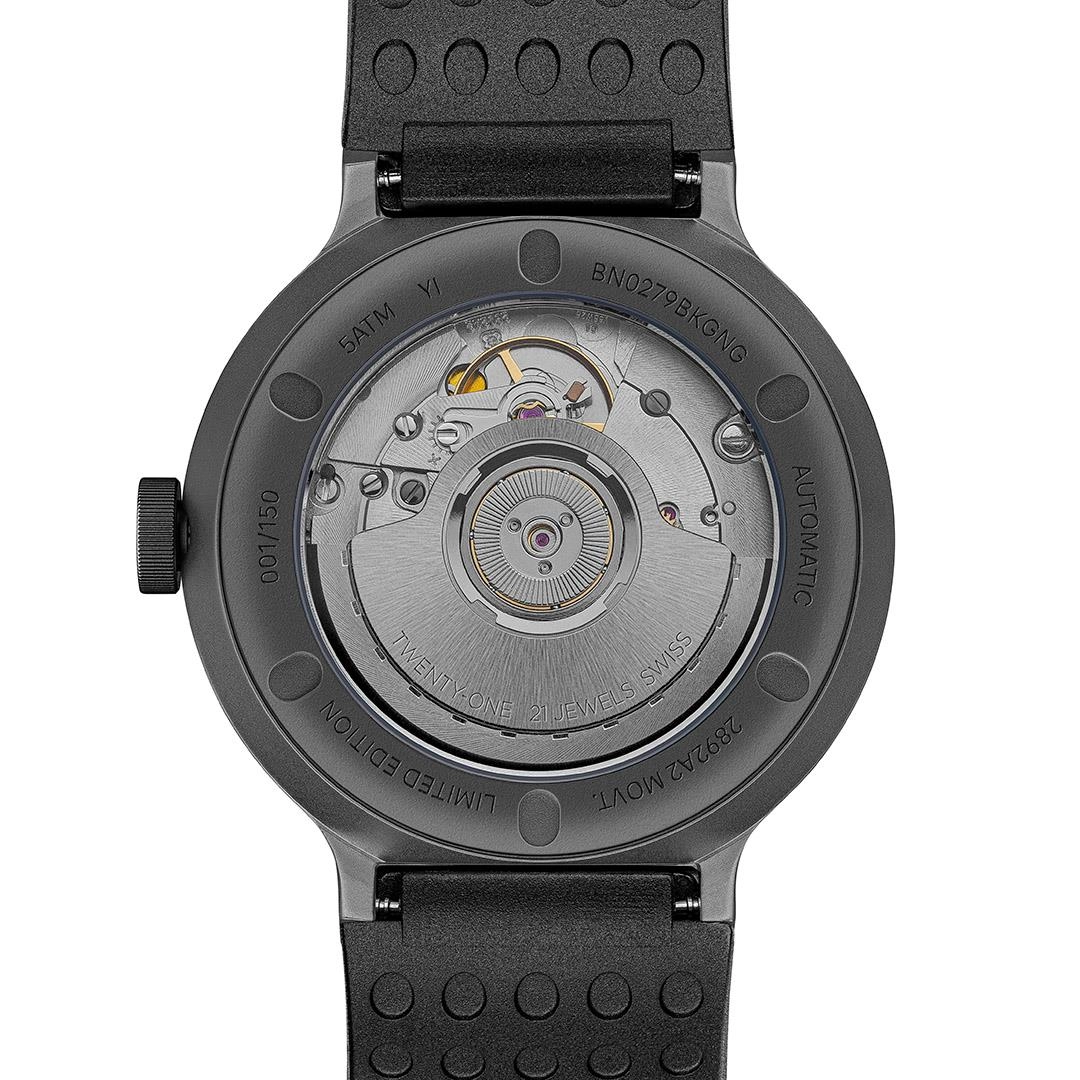 BN0279 Braun Swiss made automatic watch black dial and black rubber strap - limited edition