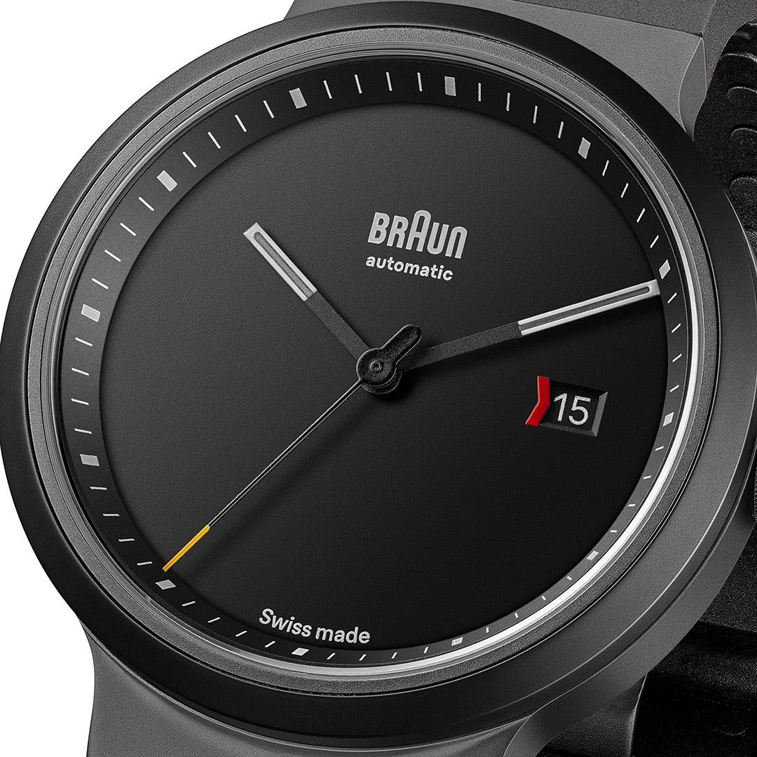 BN0279 Braun Swiss made automatic watch black dial and black rubber strap - limited edition