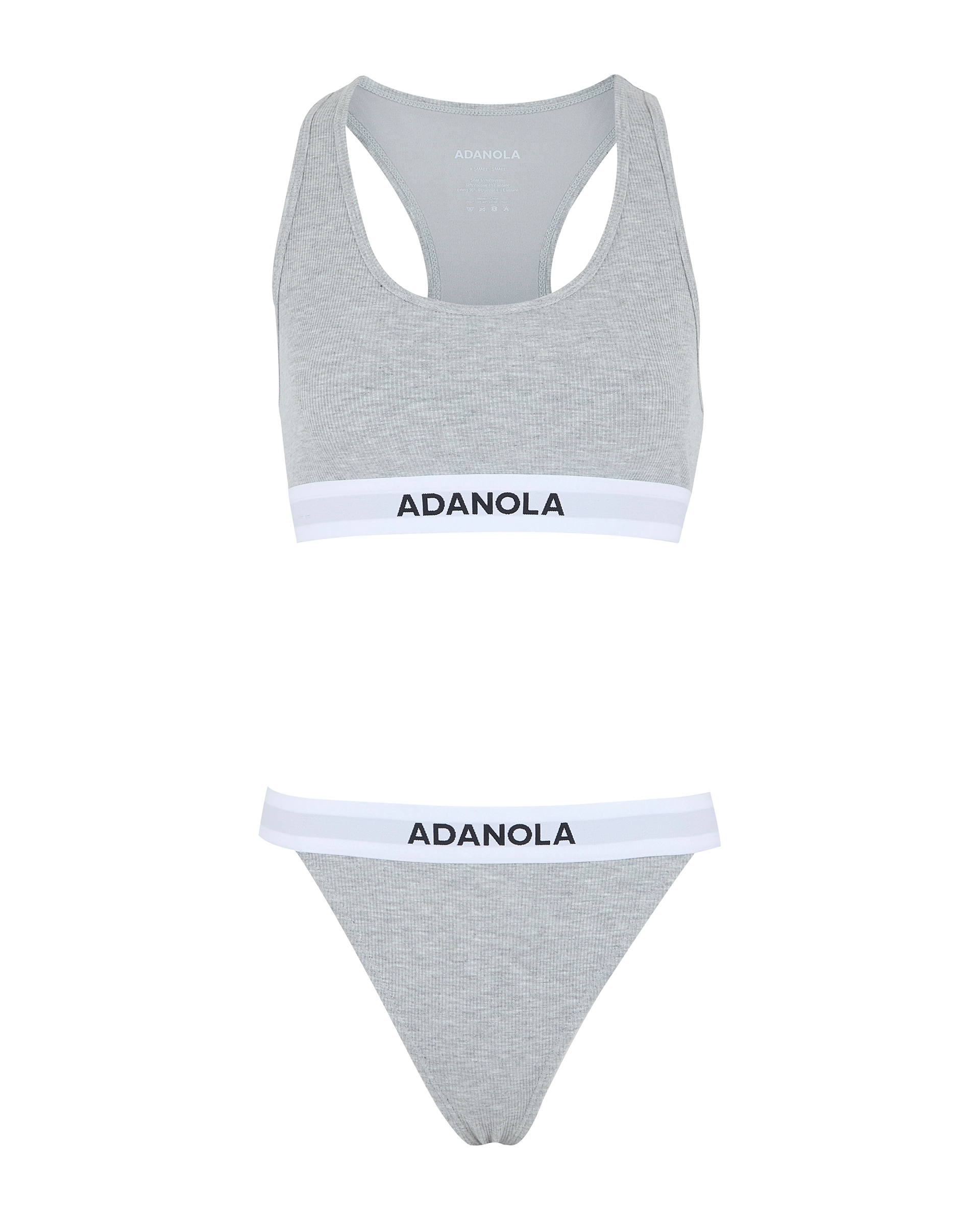 Branded Ribbed Thong - Grey Melange