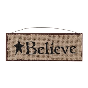 *Burlap & Wood Believe Sign Orn 8x3