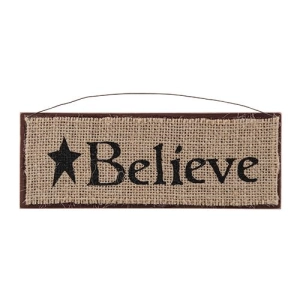*Burlap & Wood Believe Sign Orn 8x3