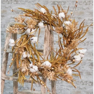 *Cotton Wreath w/Fall Grass 22"