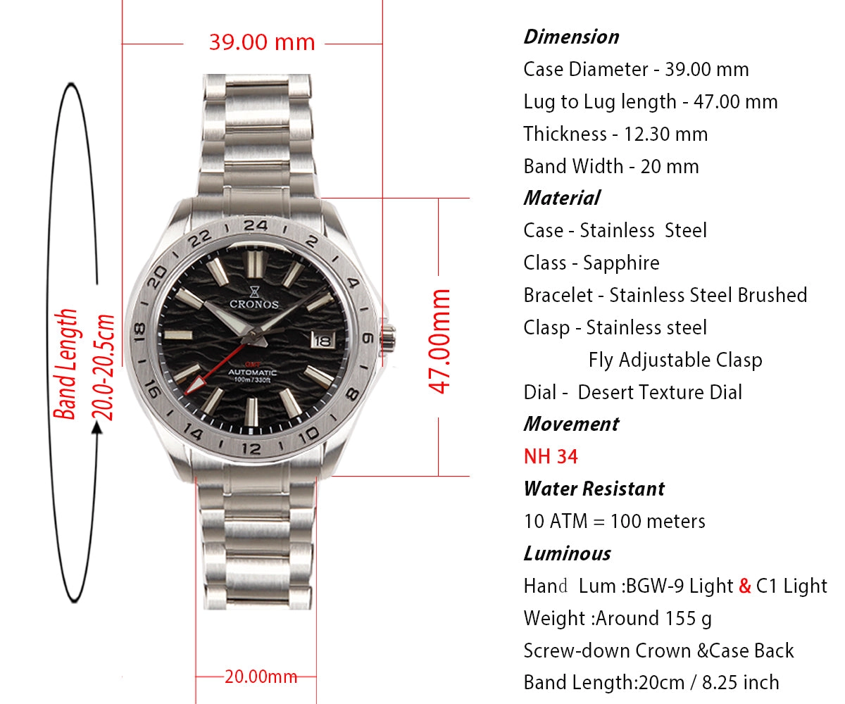 Cronos 39mm NH34 GMT Men Watch L6029