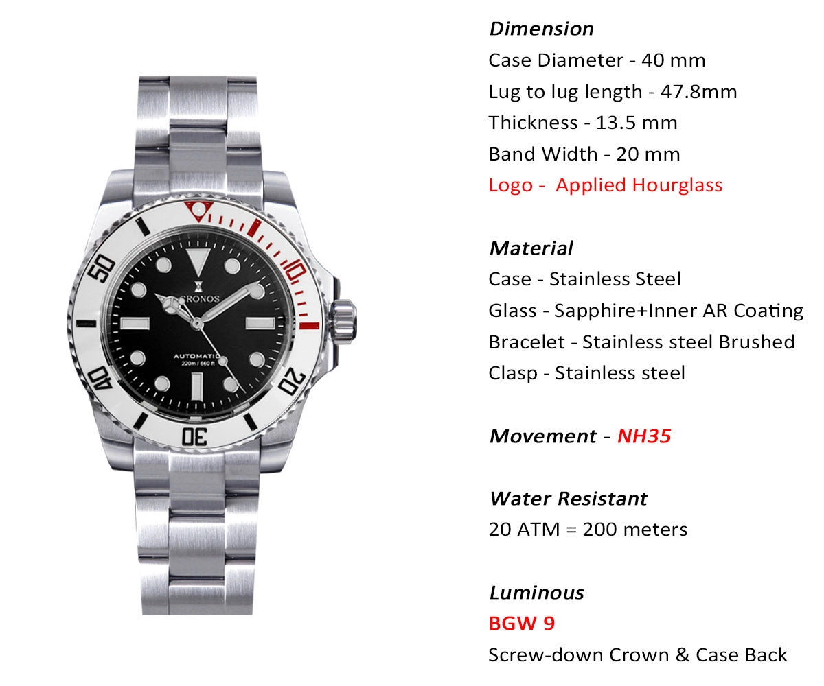 Cronos No Date NH35 Sub Diver Watch L6015