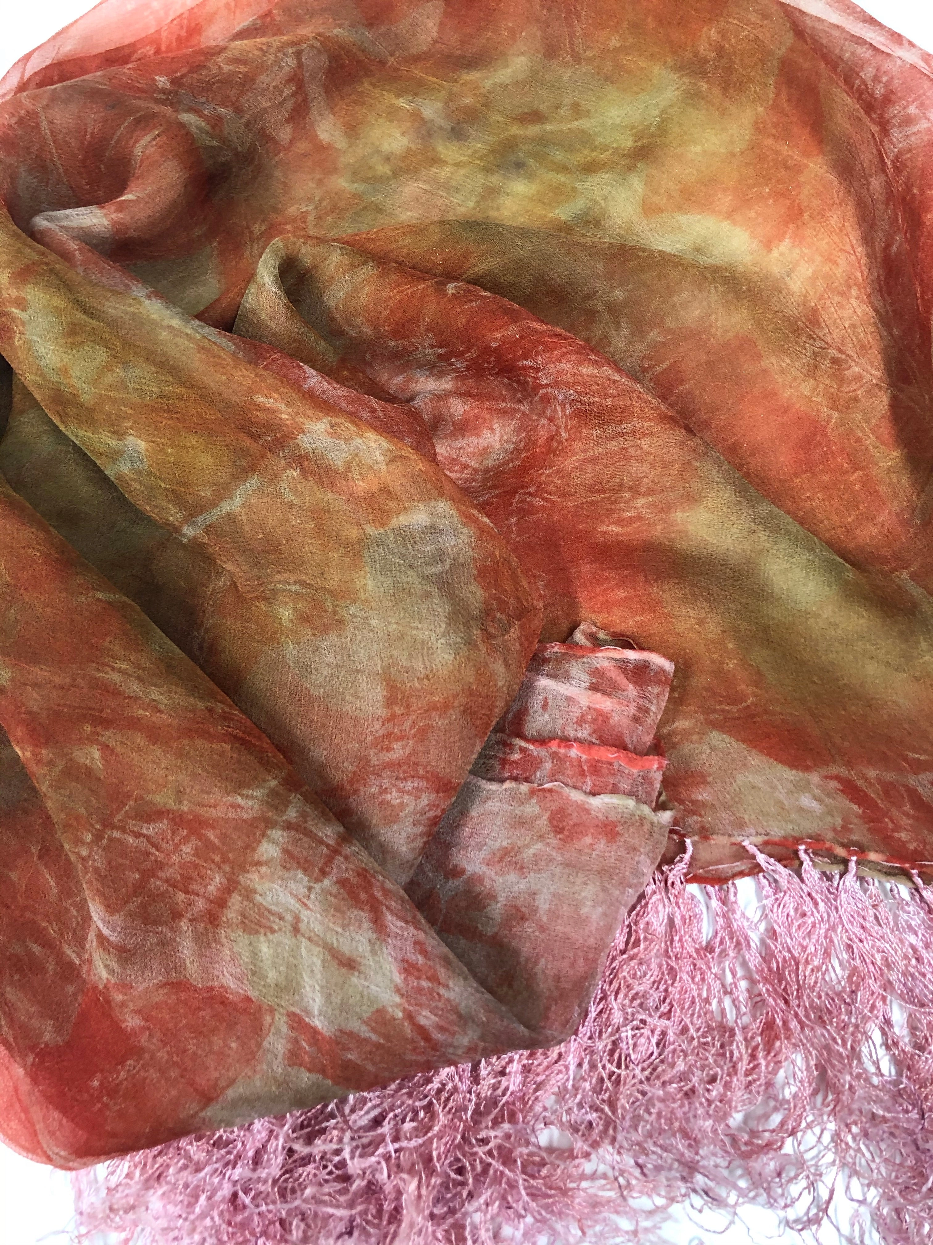 Ecoprinted silk scarf #24