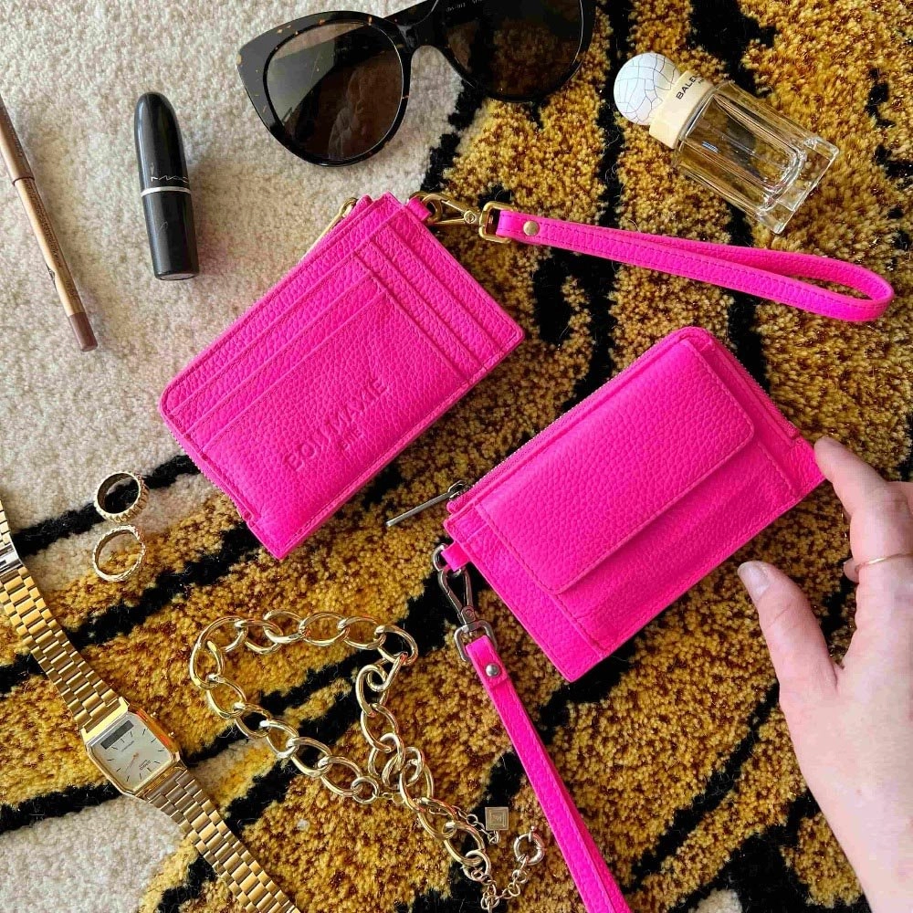 Everyday Leather Mini Wallet -- Neon Pink