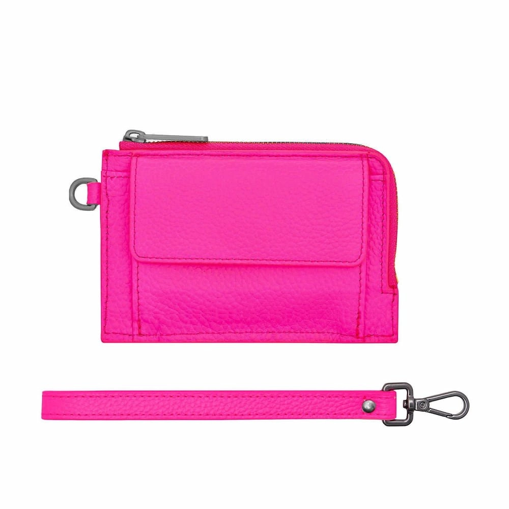Everyday Leather Mini Wallet -- Neon Pink
