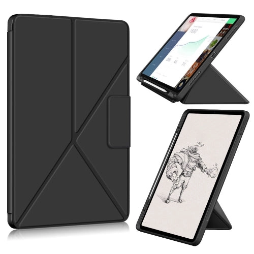 For iPad Pro 12.9 (2021) Cloth Texture Multi-folding Horizontal Flip PU Leather Shockproof Tablet