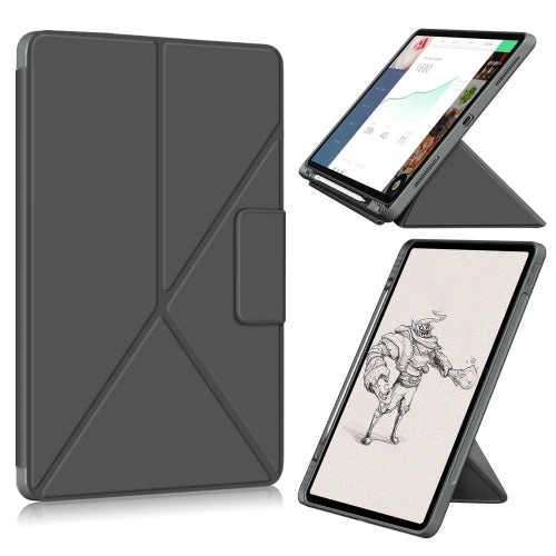 For iPad Pro 12.9 (2021) Cloth Texture Multi-folding Horizontal Flip PU Leather Shockproof Tablet