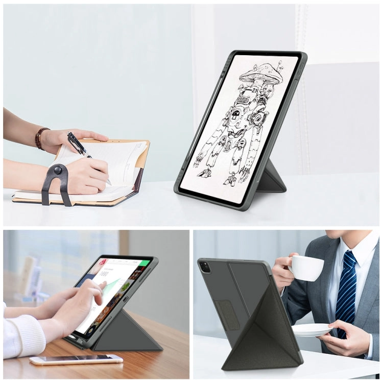 For iPad Pro 12.9 (2021) Cloth Texture Multi-folding Horizontal Flip PU Leather Shockproof Tablet