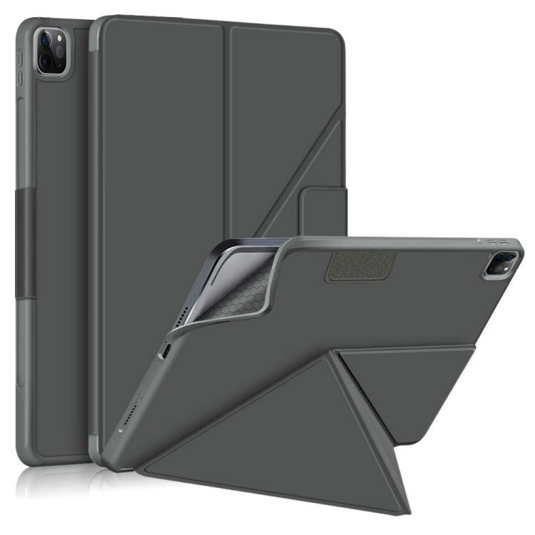 For iPad Pro 12.9 (2021) Cloth Texture Multi-folding Horizontal Flip PU Leather Shockproof Tablet