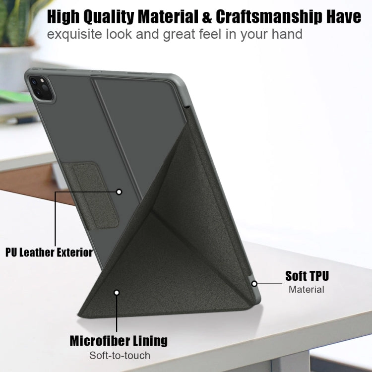 For iPad Pro 12.9 (2021) Cloth Texture Multi-folding Horizontal Flip PU Leather Shockproof Tablet