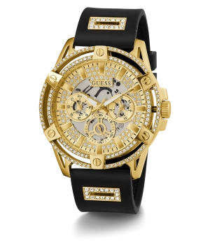 GUESS Mens Black Gold Tone Multi-function Watch