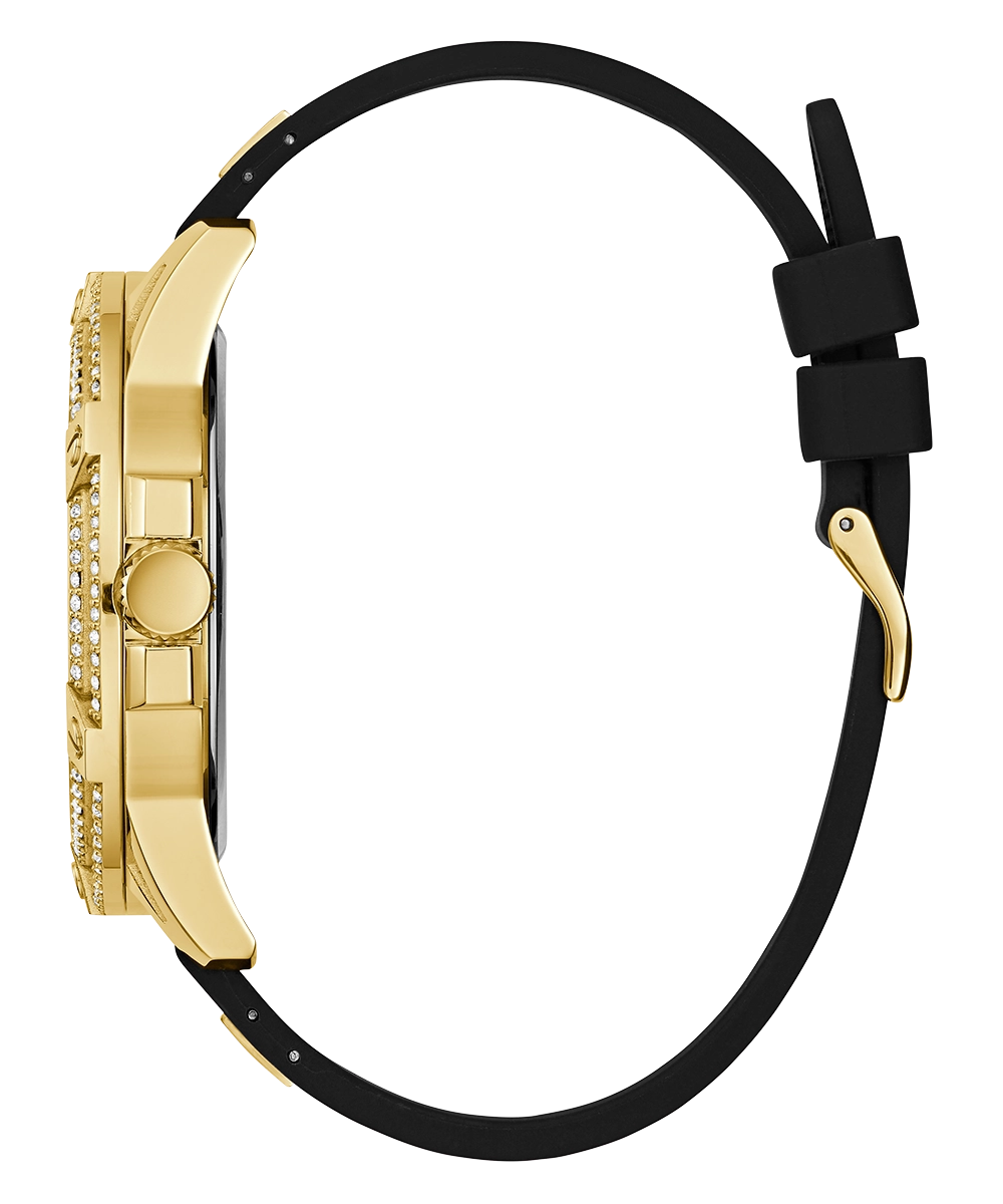 GUESS Mens Black Gold Tone Multi-function Watch