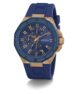 GUESS Mens Blue Rose Gold Tone Multi-function Watch