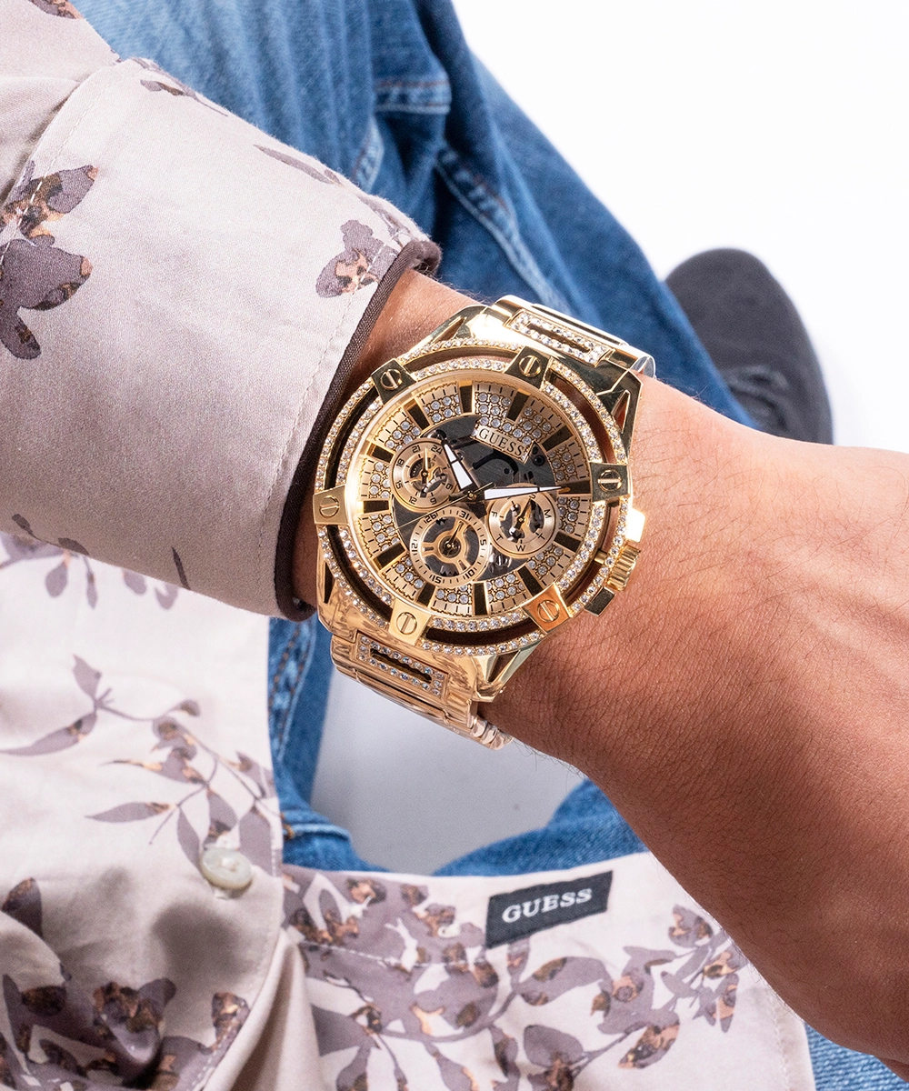 GUESS Mens Gold Tone Multi-function Watch