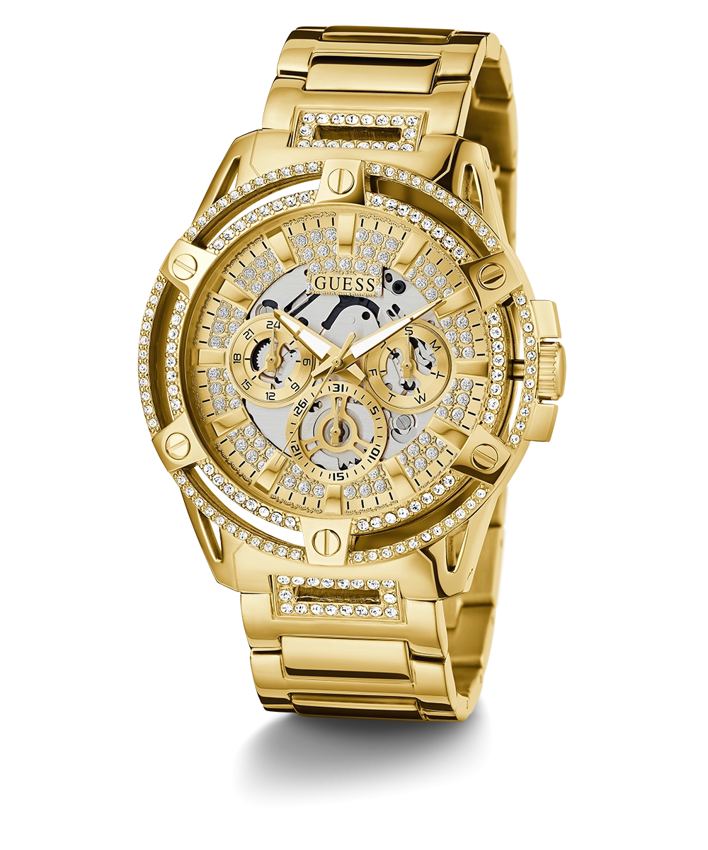 GUESS Mens Gold Tone Multi-function Watch
