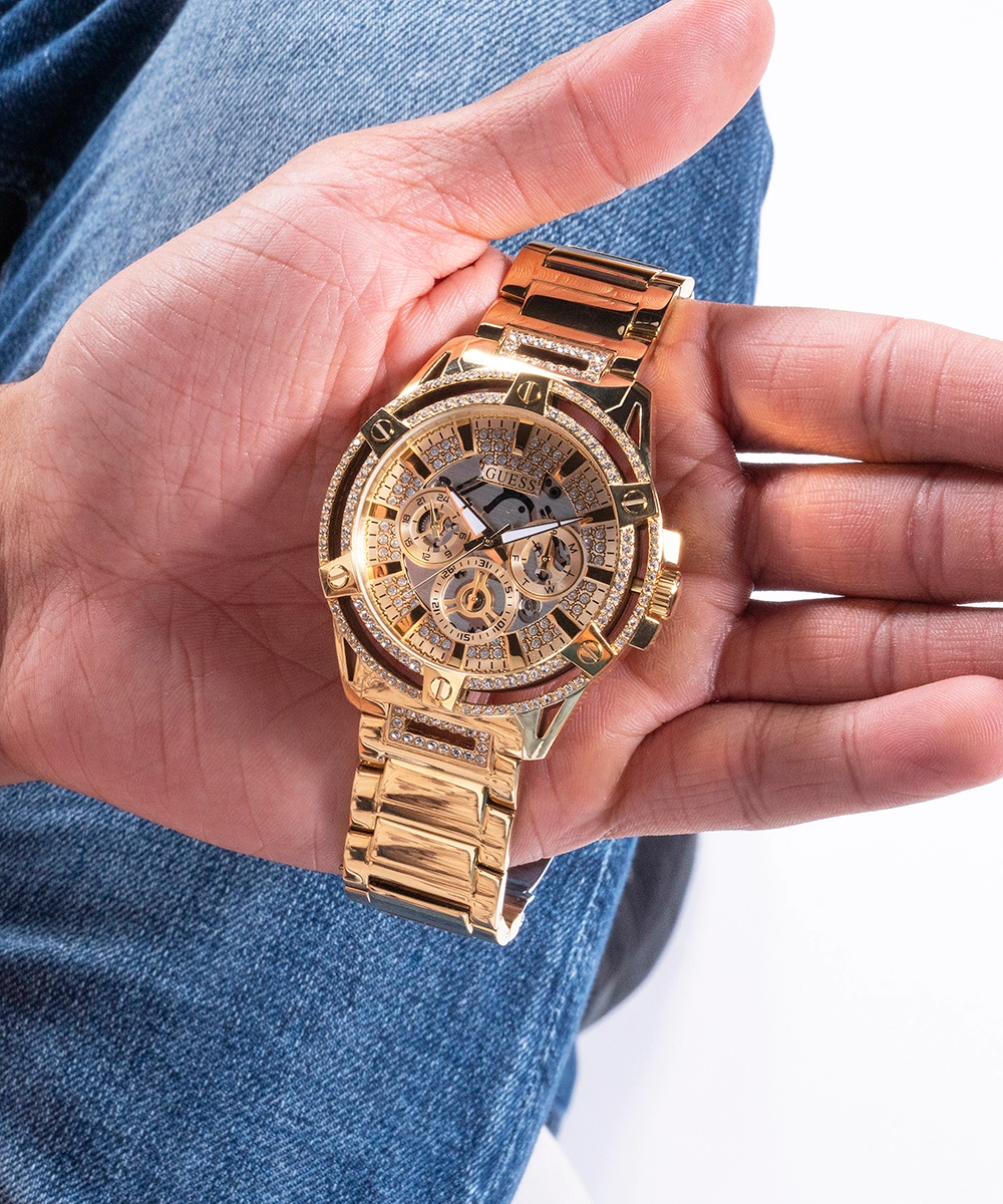 GUESS Mens Gold Tone Multi-function Watch