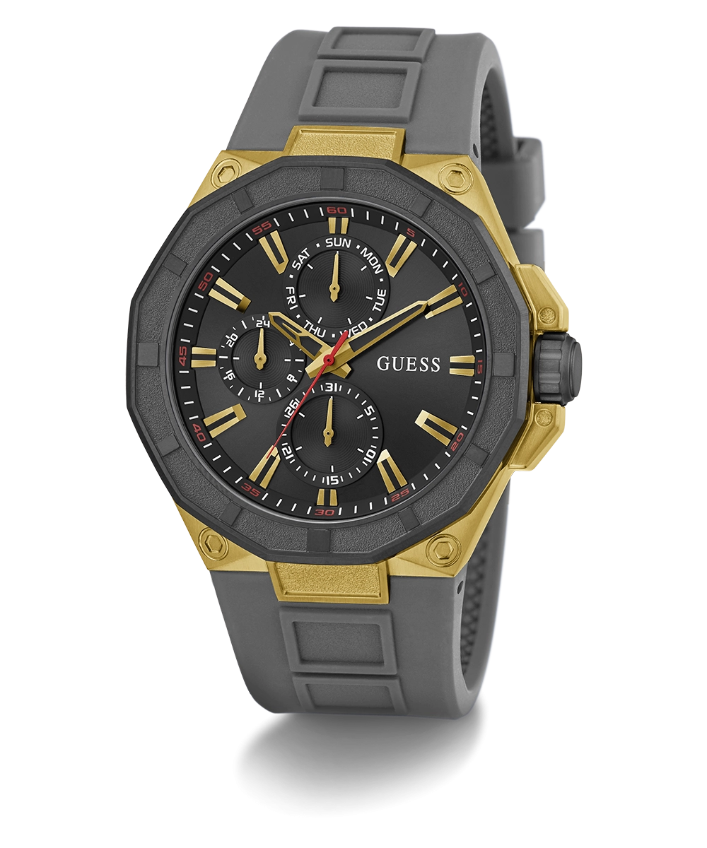 GUESS Mens Gray Gold Tone Multi-function Watch