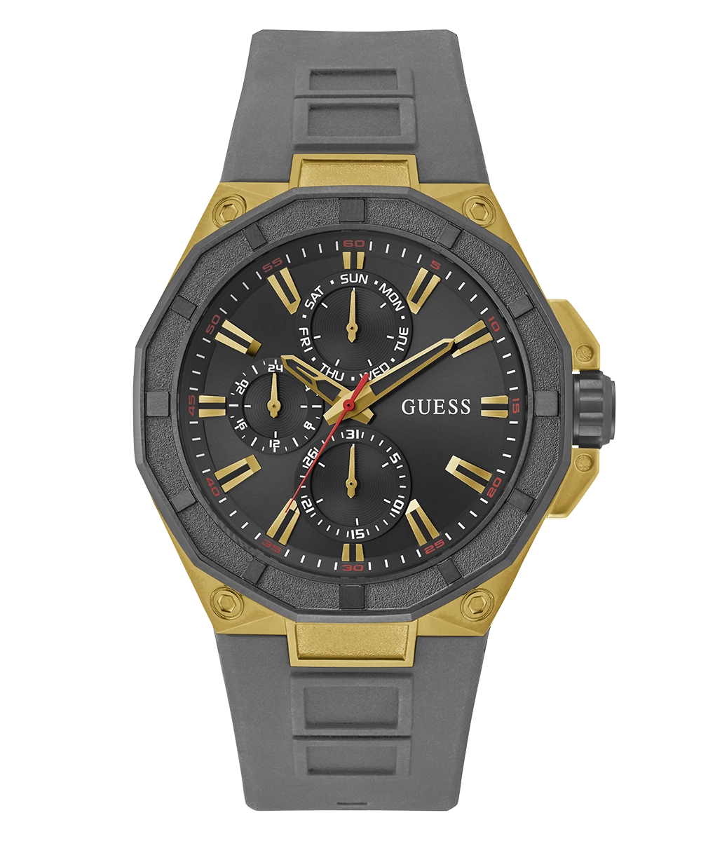 GUESS Mens Gray Gold Tone Multi-function Watch