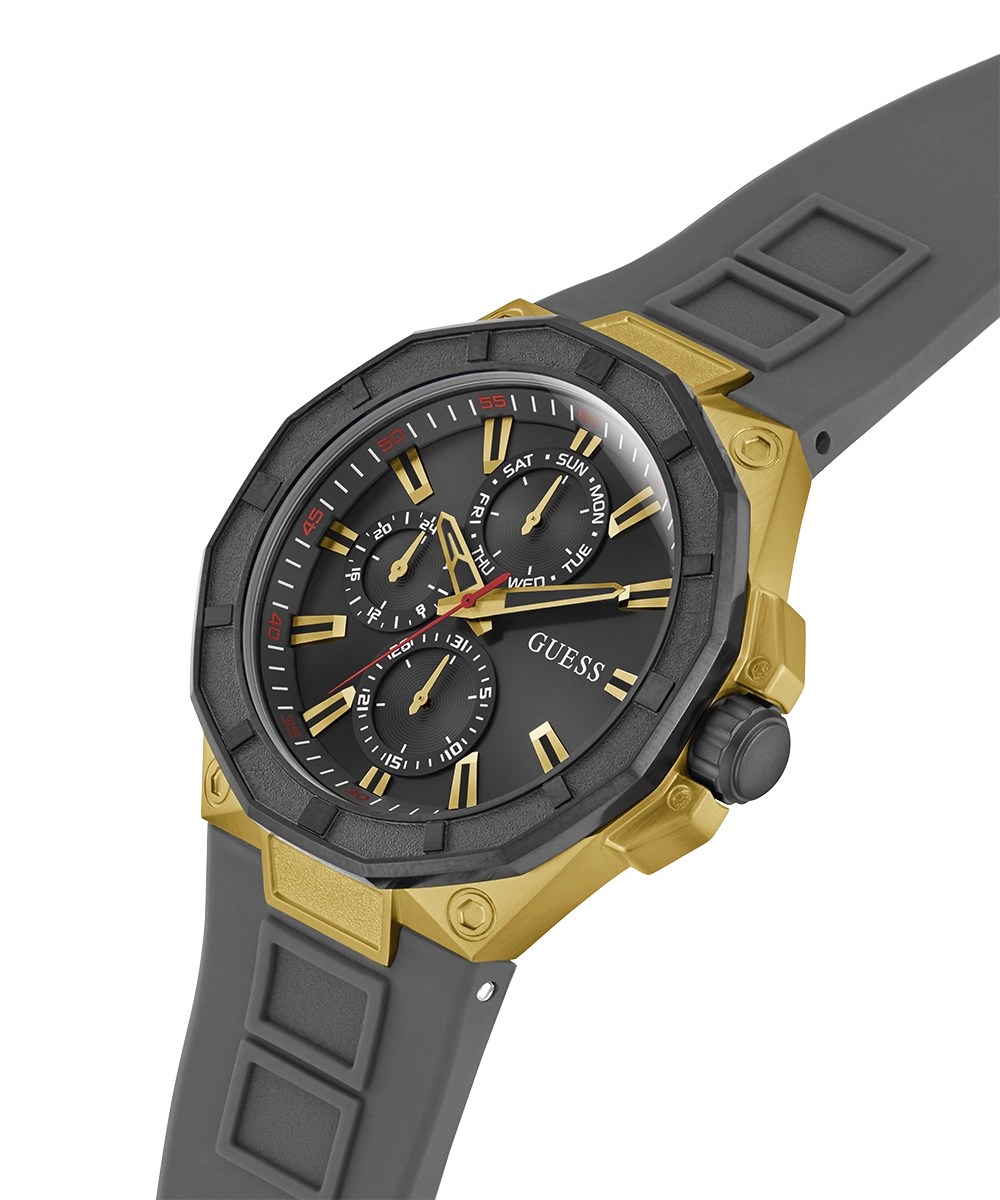 GUESS Mens Gray Gold Tone Multi-function Watch