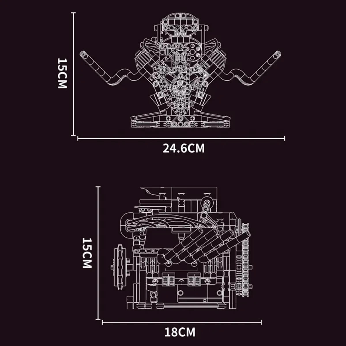 Motorised Hot Rod V8 Engine 664pcs