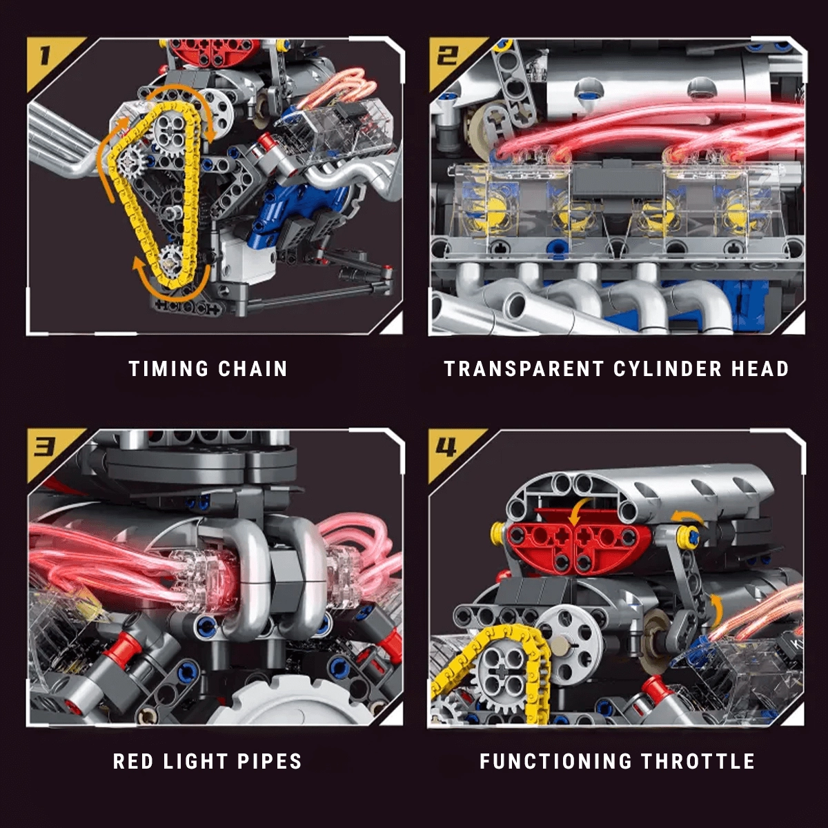 Motorised Hot Rod V8 Engine 664pcs