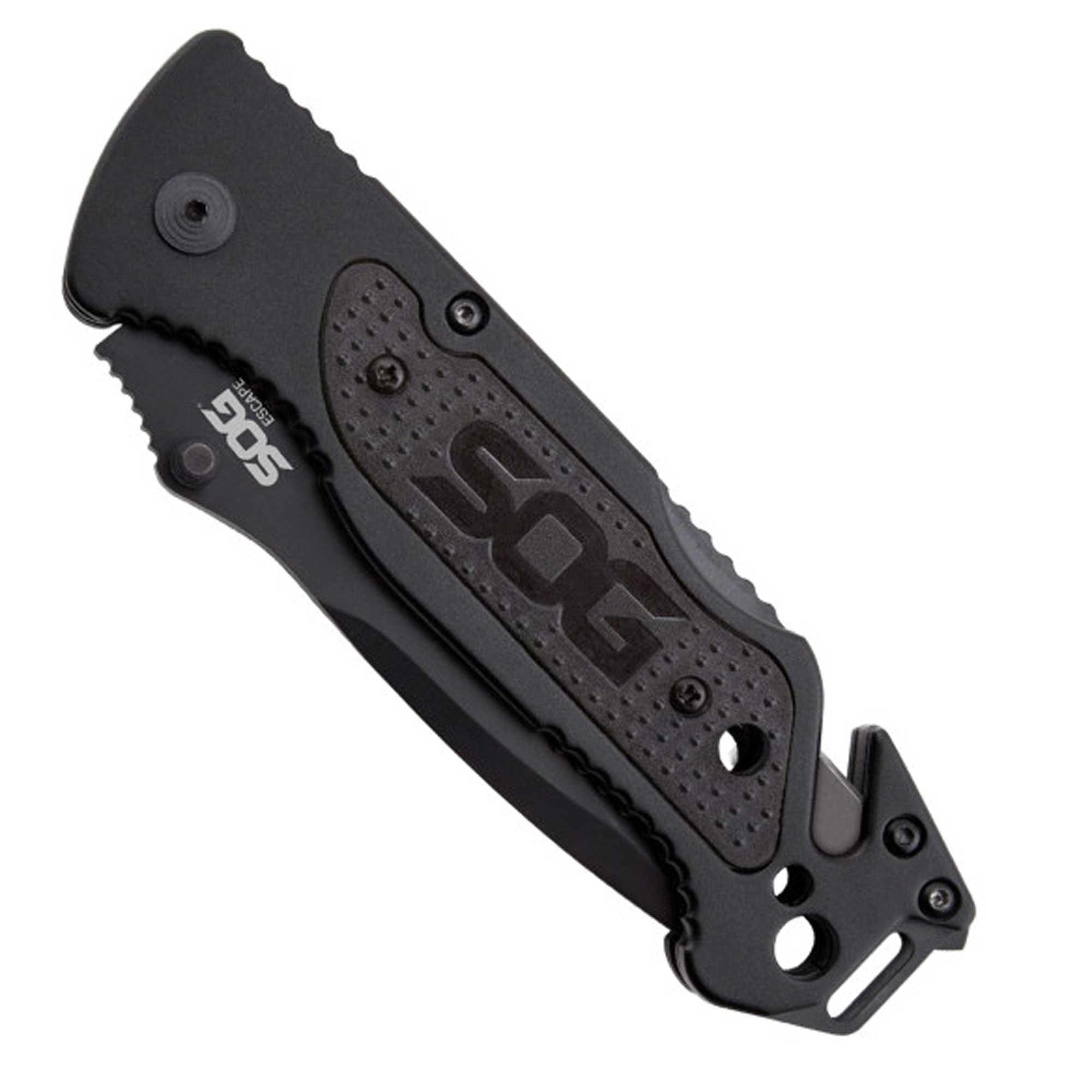 SOG Folding Knife - Escape Black Partially Serrated Clip Point Steel Blade | FF25-CP