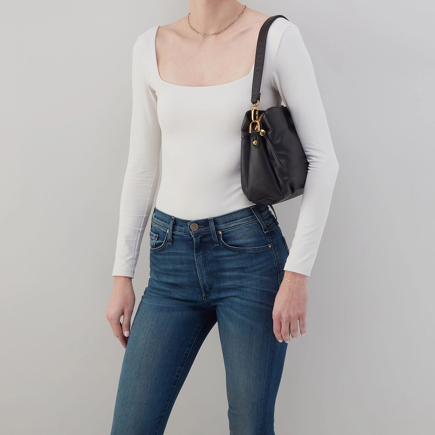 Starr Convertible Shoulder Bag in Pebbled Leather - Black
