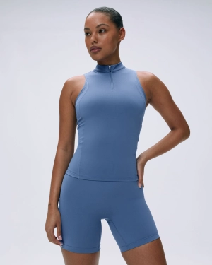 Ultimate Sleeveless Zip Neck Top - Vintage Blue
