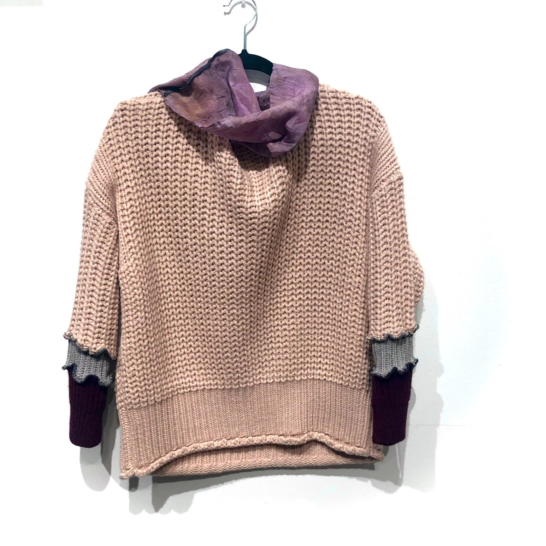 Upcycled ecodyed silk cowl sweater