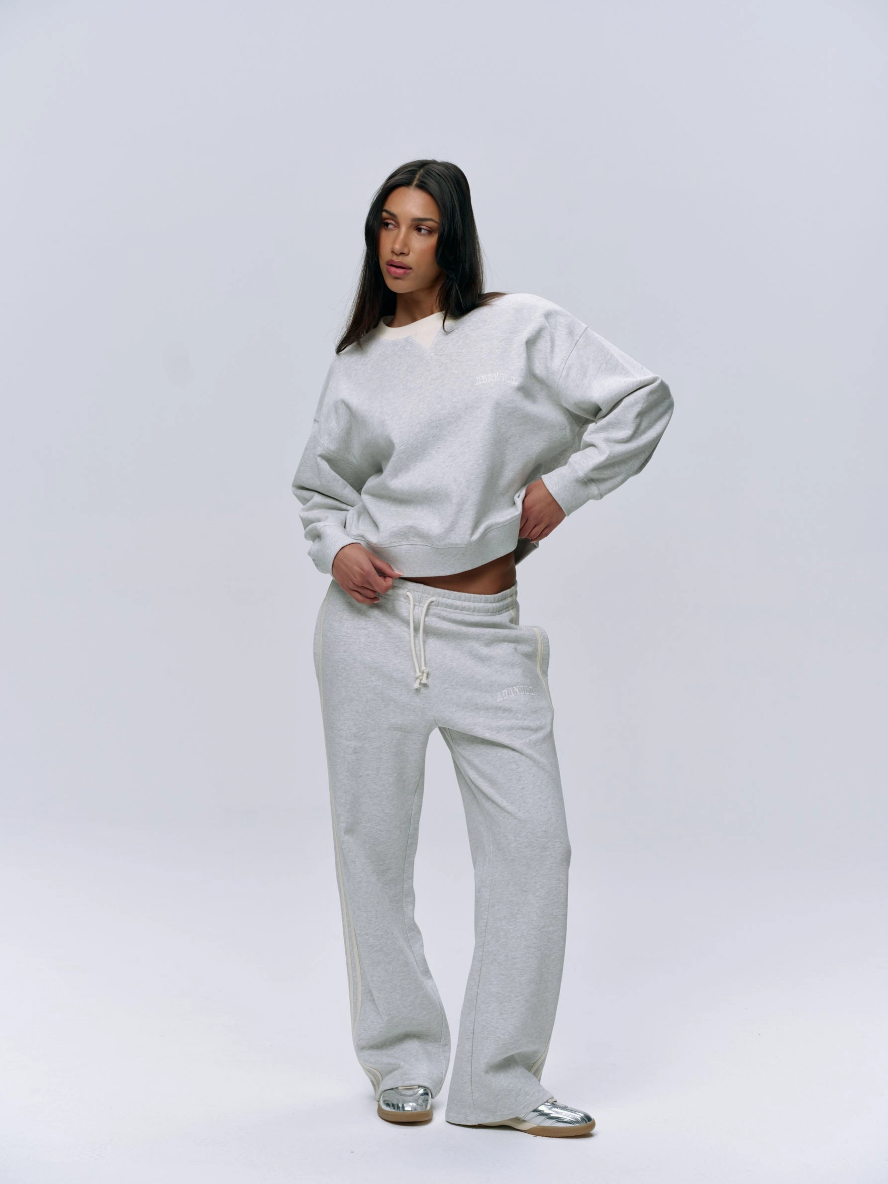 Varsity Loose Fit Sweatshirt - Light Grey Melange/Marshmallow White