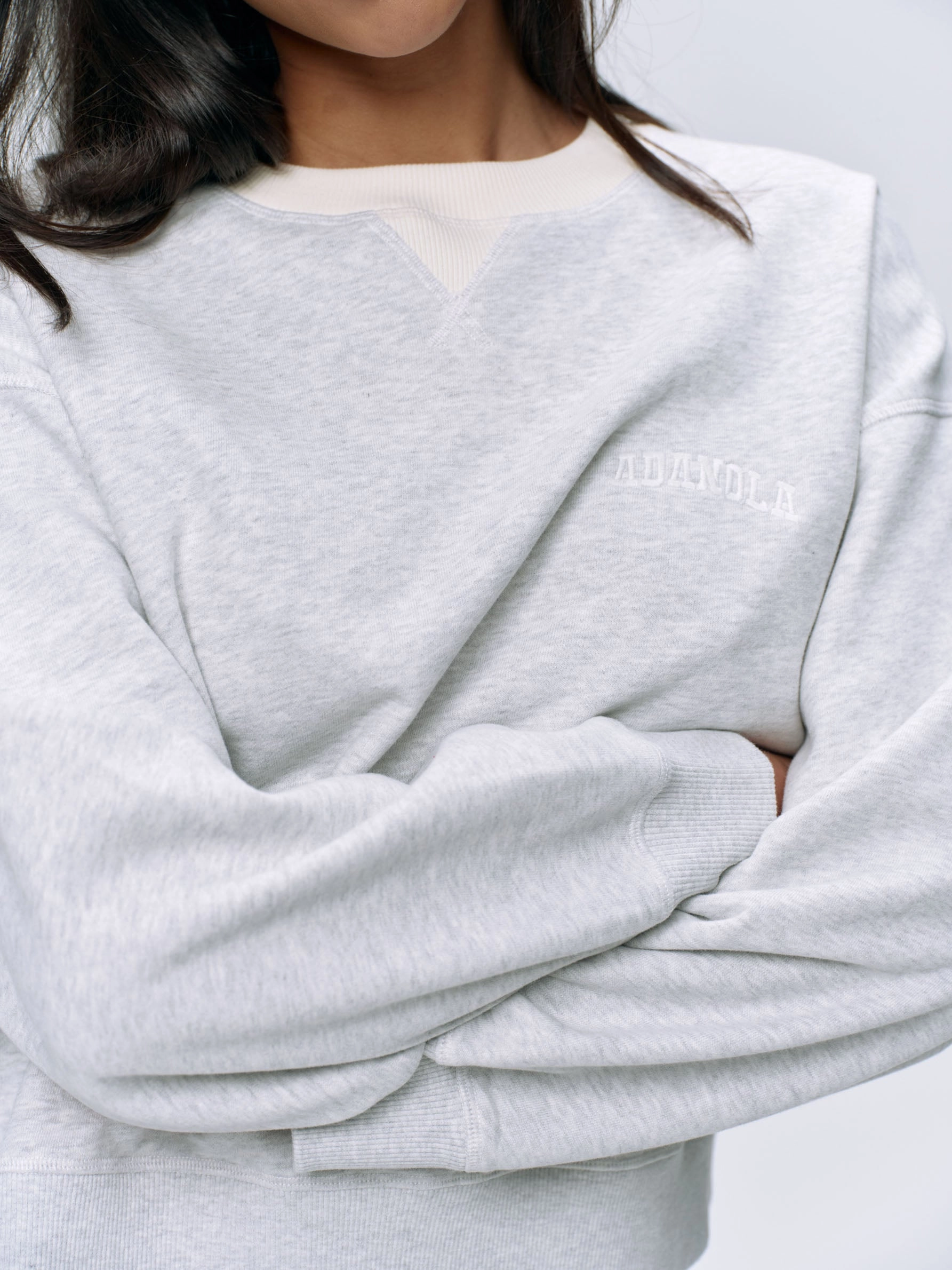 Varsity Loose Fit Sweatshirt - Light Grey Melange/Marshmallow White