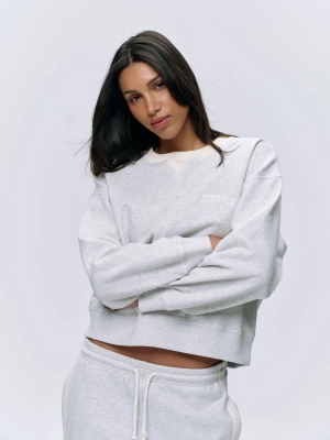 Varsity Loose Fit Sweatshirt - Light Grey Melange/Marshmallow White