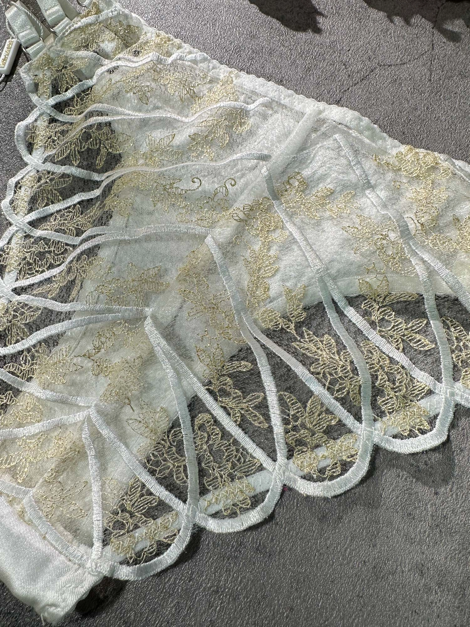 White&Gold  Embroidery Thong